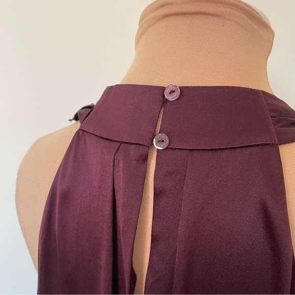 VINCE V-Neck Knee-Length Stretch Silk Ruffle Burgundy Purple Shift Dress EUC M - Picture 9 of 12